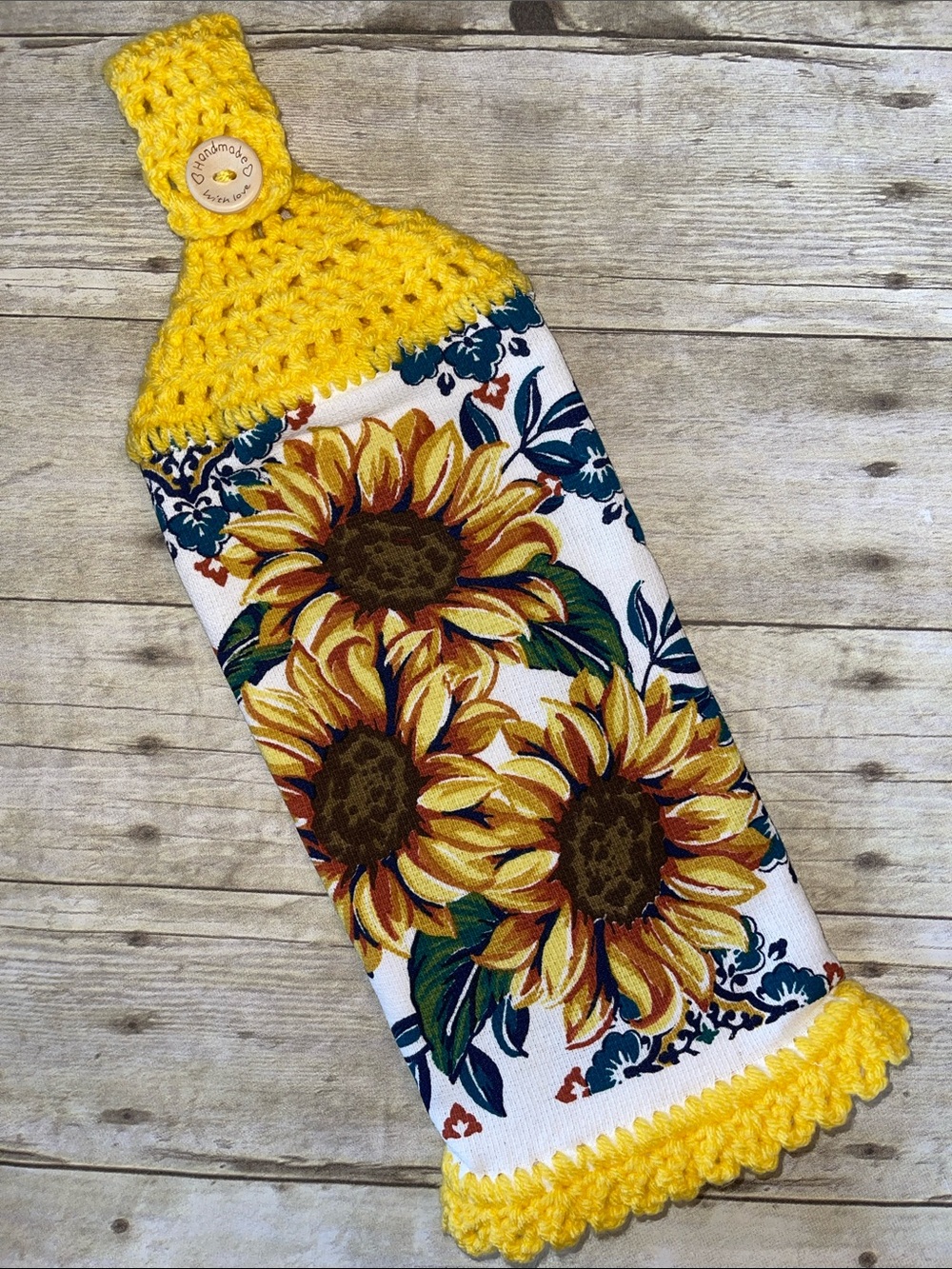 NWOT Crochet Top & Bottom Front Sunflowers Hanging Towel Double Thickness